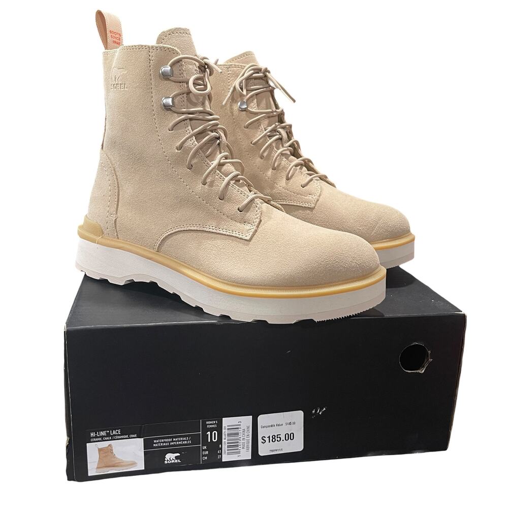 Sorel Womens Hi-Line Lace Suede Boot Ceramic/Chalk Size 10 NEW